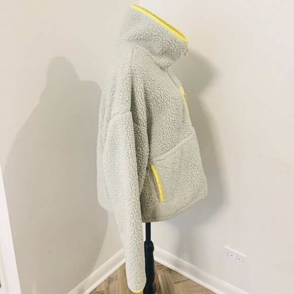 ANTHROPOLOGIE Janey Gray/Blue Neon Yellow Teddy Fuzzy Pullover Fleece Large - Picture 4 of 14